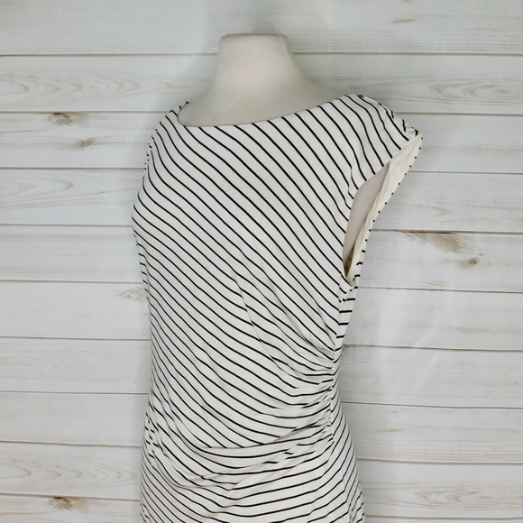 Ann Taylor LOFT Gathered Stripe Side Ruched Jersey Knit Pullover Dress ~ Large - Picture 6 of 11
